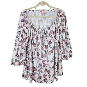 In Every Story Womens Floral 3/4 Sleeve Peasant Blouse Gathered Tie Front X